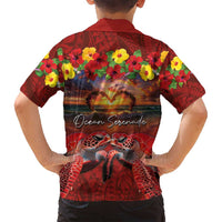 Hawaiian Turtle Love Couple Family Matching Puletasi and Hawaiian Shirt Ocean Serenade - Honu Honi Ihu with Hibiscus and Romantic Sunset Red Color LT03 - Polynesian Pride