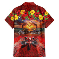 Hawaiian Turtle Love Couple Family Matching Puletasi and Hawaiian Shirt Ocean Serenade - Honu Honi Ihu with Hibiscus and Romantic Sunset Red Color LT03 - Polynesian Pride