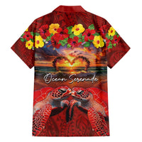 Hawaiian Turtle Love Couple Hawaiian Shirt Ocean Serenade - Honu Honi Ihu with Hibiscus and Romantic Sunset Red Color LT03 - Polynesian Pride