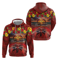 Hawaiian Turtle Love Couple Hoodie Ocean Serenade - Honu Honi Ihu with Hibiscus and Romantic Sunset Red Color LT03 - Polynesian Pride