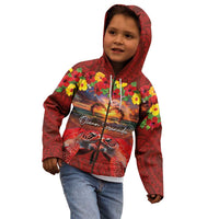 Hawaiian Turtle Love Couple Kid Hoodie Ocean Serenade - Honu Honi Ihu with Hibiscus and Romantic Sunset Red Color LT03 - Polynesian Pride