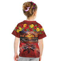 Hawaiian Turtle Love Couple Kid T Shirt Ocean Serenade - Honu Honi Ihu with Hibiscus and Romantic Sunset Red Color LT03 - Polynesian Pride