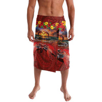 Hawaiian Turtle Love Couple Lavalava Ocean Serenade - Honu Honi Ihu with Hibiscus and Romantic Sunset Red Color LT03 Red - Polynesian Pride