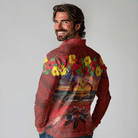 Hawaiian Turtle Love Couple Long Sleeve Polo Shirt Ocean Serenade - Honu Honi Ihu with Hibiscus and Romantic Sunset Red Color LT03 - Polynesian Pride