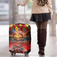 Hawaiian Turtle Love Couple Luggage Cover Ocean Serenade - Honu Honi Ihu with Hibiscus and Romantic Sunset Red Color LT03 - Polynesian Pride