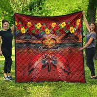 Hawaiian Turtle Love Couple Quilt Ocean Serenade - Honu Honi Ihu with Hibiscus and Romantic Sunset Red Color LT03 - Polynesian Pride