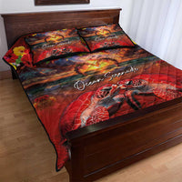 Hawaiian Turtle Love Couple Quilt Bed Set Ocean Serenade - Honu Honi Ihu with Hibiscus and Romantic Sunset Red Color LT03 - Polynesian Pride