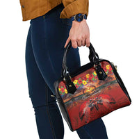 Hawaiian Turtle Love Couple Shoulder Handbag Ocean Serenade - Honu Honi Ihu with Hibiscus and Romantic Sunset Red Color LT03 - Polynesian Pride