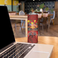 Hawaiian Turtle Love Couple Skinny Tumbler Ocean Serenade - Honu Honi Ihu with Hibiscus and Romantic Sunset Red Color LT03 - Polynesian Pride