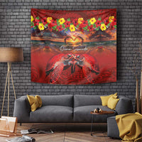 Hawaiian Turtle Love Couple Tapestry Ocean Serenade - Honu Honi Ihu with Hibiscus and Romantic Sunset Red Color LT03 Red - Polynesian Pride