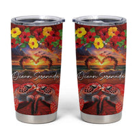 Hawaiian Turtle Love Couple Tumbler Cup Ocean Serenade - Honu Honi Ihu with Hibiscus and Romantic Sunset Red Color LT03 Red - Polynesian Pride