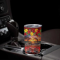 Hawaiian Turtle Love Couple Tumbler Cup Ocean Serenade - Honu Honi Ihu with Hibiscus and Romantic Sunset Red Color LT03 - Polynesian Pride