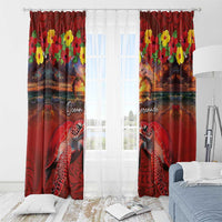 Hawaiian Turtle Love Couple Window Curtain Ocean Serenade - Honu Honi Ihu with Hibiscus and Romantic Sunset Red Color LT03 - Polynesian Pride