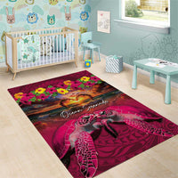 Hawaiian Turtle Love Couple Area Rug Ocean Serenade - Honu Honi Ihu with Hibiscus and Romantic Sunset Pink Color LT03 - Polynesian Pride
