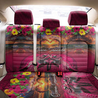 Hawaiian Turtle Love Couple Back Car Seat Cover Ocean Serenade - Honu Honi Ihu with Hibiscus and Romantic Sunset Pink Color LT03 - Polynesian Pride