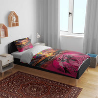 Hawaiian Turtle Love Couple Bedding Set Ocean Serenade - Honu Honi Ihu with Hibiscus and Romantic Sunset Pink Color LT03 - Polynesian Pride