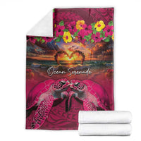 Hawaiian Turtle Love Couple Blanket Ocean Serenade - Honu Honi Ihu with Hibiscus and Romantic Sunset Pink Color LT03 - Polynesian Pride