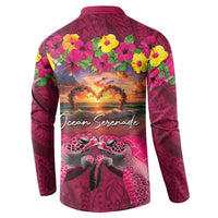 Hawaiian Turtle Love Couple Button Sweatshirt Ocean Serenade - Honu Honi Ihu with Hibiscus and Romantic Sunset Pink Color LT03 - Polynesian Pride