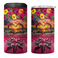 Hawaiian Turtle Love Couple 4 in 1 Can Cooler Tumbler Ocean Serenade - Honu Honi Ihu with Hibiscus and Romantic Sunset Pink Color LT03 One Size: 16 oz Pink - Polynesian Pride