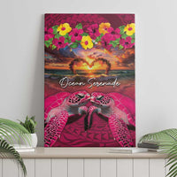 Hawaiian Turtle Love Couple Canvas Wall Art Ocean Serenade - Honu Honi Ihu with Hibiscus and Romantic Sunset Pink Color LT03 - Polynesian Pride