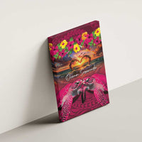 Hawaiian Turtle Love Couple Canvas Wall Art Ocean Serenade - Honu Honi Ihu with Hibiscus and Romantic Sunset Pink Color LT03 - Polynesian Pride