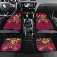 Hawaiian Turtle Love Couple Car Mats Ocean Serenade - Honu Honi Ihu with Hibiscus and Romantic Sunset Pink Color LT03 Set 4pcs Pink - Polynesian Pride