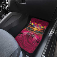 Hawaiian Turtle Love Couple Car Mats Ocean Serenade - Honu Honi Ihu with Hibiscus and Romantic Sunset Pink Color LT03 - Polynesian Pride