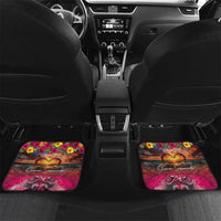 Hawaiian Turtle Love Couple Car Mats Ocean Serenade - Honu Honi Ihu with Hibiscus and Romantic Sunset Pink Color LT03 Set 2pcs - Back Pink - Polynesian Pride