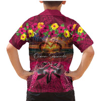 Hawaiian Turtle Love Couple Family Matching Mermaid Dress and Hawaiian Shirt Ocean Serenade - Honu Honi Ihu with Hibiscus and Romantic Sunset Pink Color LT03 - Polynesian Pride