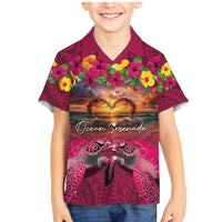 Hawaiian Turtle Love Couple Family Matching Mermaid Dress and Hawaiian Shirt Ocean Serenade - Honu Honi Ihu with Hibiscus and Romantic Sunset Pink Color LT03 Son's Shirt Pink - Polynesian Pride