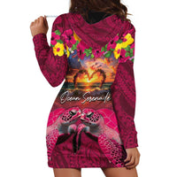Hawaiian Turtle Love Couple Hoodie Dress Ocean Serenade - Honu Honi Ihu with Hibiscus and Romantic Sunset Pink Color LT03 - Polynesian Pride