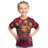 Hawaiian Turtle Love Couple Kid T Shirt Ocean Serenade - Honu Honi Ihu with Hibiscus and Romantic Sunset Pink Color LT03 Pink - Polynesian Pride