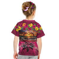 Hawaiian Turtle Love Couple Kid T Shirt Ocean Serenade - Honu Honi Ihu with Hibiscus and Romantic Sunset Pink Color LT03 - Polynesian Pride