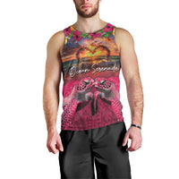 Hawaiian Turtle Love Couple Men Tank Top Ocean Serenade - Honu Honi Ihu with Hibiscus and Romantic Sunset Pink Color LT03 - Polynesian Pride
