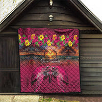 Hawaiian Turtle Love Couple Quilt Ocean Serenade - Honu Honi Ihu with Hibiscus and Romantic Sunset Pink Color LT03 - Polynesian Pride