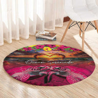 Hawaiian Turtle Love Couple Round Carpet Ocean Serenade - Honu Honi Ihu with Hibiscus and Romantic Sunset Pink Color LT03 - Polynesian Pride