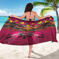 Hawaiian Turtle Love Couple Sarong Ocean Serenade - Honu Honi Ihu with Hibiscus and Romantic Sunset Pink Color LT03 - Polynesian Pride