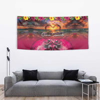 Hawaiian Turtle Love Couple Tapestry Ocean Serenade - Honu Honi Ihu with Hibiscus and Romantic Sunset Pink Color LT03 - Polynesian Pride