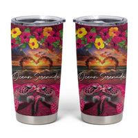 Hawaiian Turtle Love Couple Tumbler Cup Ocean Serenade - Honu Honi Ihu with Hibiscus and Romantic Sunset Pink Color LT03 Pink - Polynesian Pride