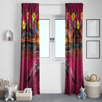 Hawaiian Turtle Love Couple Window Curtain Ocean Serenade - Honu Honi Ihu with Hibiscus and Romantic Sunset Pink Color LT03 - Polynesian Pride