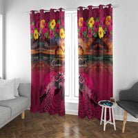 Hawaiian Turtle Love Couple Window Curtain Ocean Serenade - Honu Honi Ihu with Hibiscus and Romantic Sunset Pink Color LT03 With Grommets Pink - Polynesian Pride