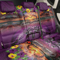 Hawaiian Turtle Love Couple Back Car Seat Cover Ocean Serenade - Honu Honi Ihu with Hibiscus and Romantic Sunset Purple Color LT03 - Polynesian Pride