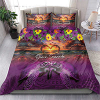 Hawaiian Turtle Love Couple Bedding Set Ocean Serenade - Honu Honi Ihu with Hibiscus and Romantic Sunset Purple Color LT03 - Polynesian Pride