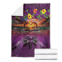 Hawaiian Turtle Love Couple Blanket Ocean Serenade - Honu Honi Ihu with Hibiscus and Romantic Sunset Purple Color LT03 - Polynesian Pride