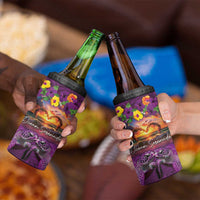 Hawaiian Turtle Love Couple 4 in 1 Can Cooler Tumbler Ocean Serenade - Honu Honi Ihu with Hibiscus and Romantic Sunset Purple Color LT03 - Polynesian Pride