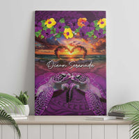 Hawaiian Turtle Love Couple Canvas Wall Art Ocean Serenade - Honu Honi Ihu with Hibiscus and Romantic Sunset Purple Color LT03 - Polynesian Pride