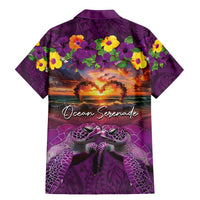 Hawaiian Turtle Love Couple Family Matching Mermaid Dress and Hawaiian Shirt Ocean Serenade - Honu Honi Ihu with Hibiscus and Romantic Sunset Purple Color LT03 - Polynesian Pride