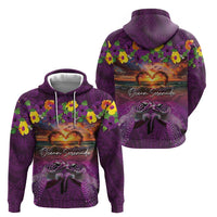 Hawaiian Turtle Love Couple Hoodie Ocean Serenade - Honu Honi Ihu with Hibiscus and Romantic Sunset Purple Color LT03 - Polynesian Pride