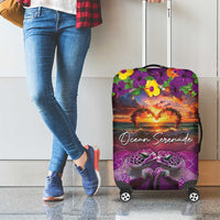 Hawaiian Turtle Love Couple Luggage Cover Ocean Serenade - Honu Honi Ihu with Hibiscus and Romantic Sunset Purple Color LT03 - Polynesian Pride