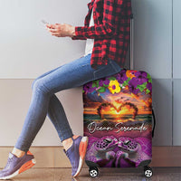 Hawaiian Turtle Love Couple Luggage Cover Ocean Serenade - Honu Honi Ihu with Hibiscus and Romantic Sunset Purple Color LT03 - Polynesian Pride